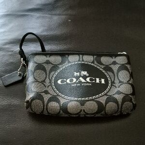 Coach Signature Black and Gray Pouch Wristlet